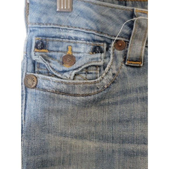 True Religion World Tour Embellished Denim Blue Jeans Flap Pocket Size 27 Women - Picture 9 of 9